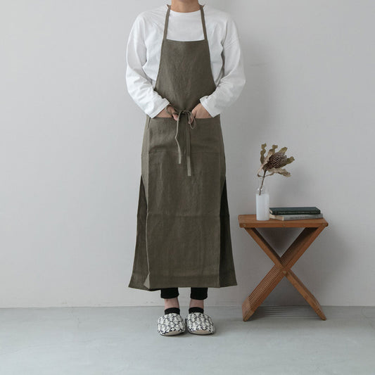 Homeland(ホームランド) リネンコットン ヘンプエプロン W(ワイド)カーキ