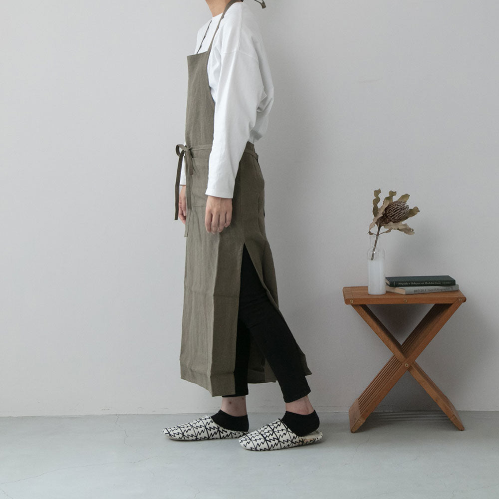 Homeland(ホームランド) リネンコットン ヘンプエプロン W(ワイド)カーキ