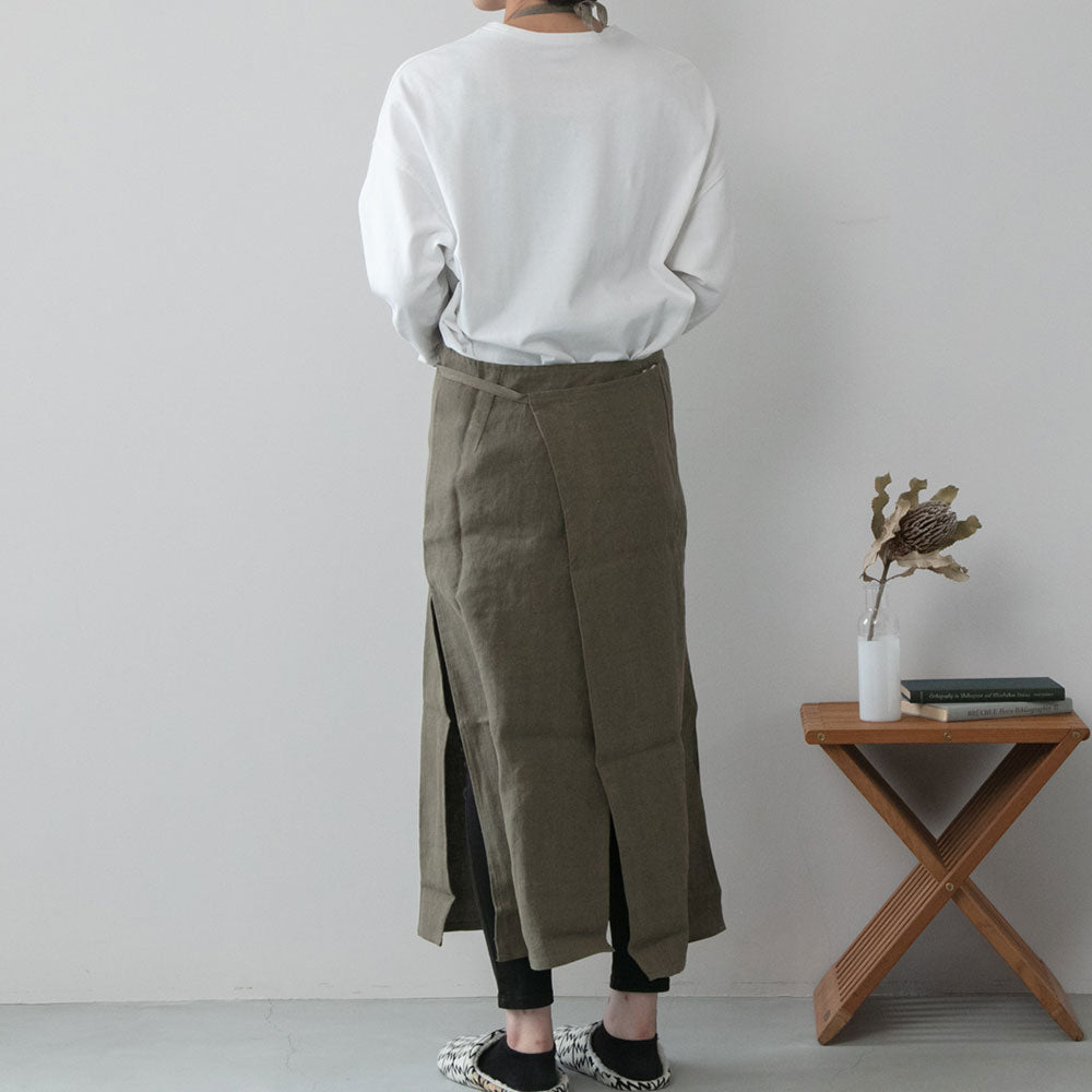 Homeland（ホームランド） リネンコットン ヘンプエプロン W（ワイド）カーキ