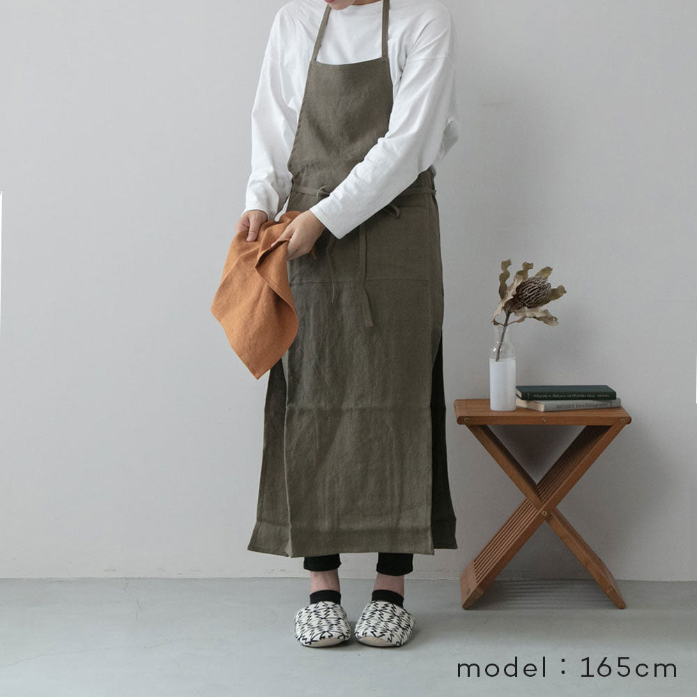 Homeland（ホームランド） リネンコットン ヘンプエプロン W（ワイド）カーキ